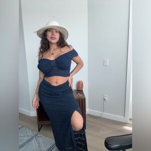 Handmade 100% cotton Elegant Navy Blue Crochet Skirt